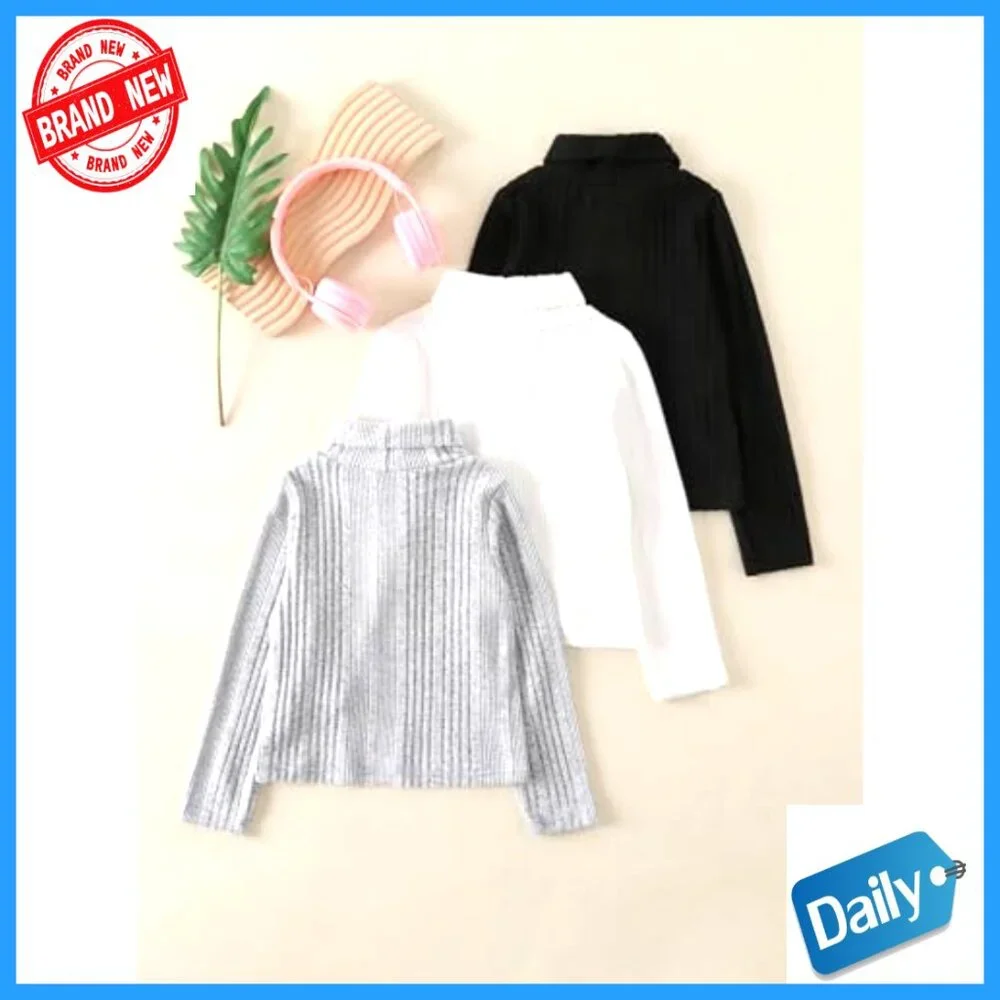Girls Long Sleeve Turtleneck Sweater 3-Pack Ribbed Knit Pullover 4-12Y